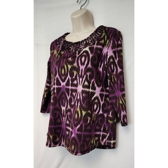 Multiple 3/4 Sleeve Round Neck Multicolor Purple Blouse Size PM - Picture 3 of 4